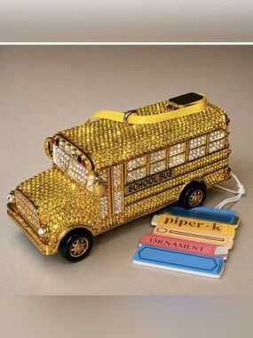 Piper K Yellow School Bus Ornament Pave Glass Crystals Collectible Teacher Gift